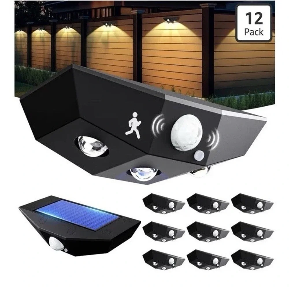 12 Pack Solar Fence Lights‎ Outdoor Motion Sensor Waterproof 3000K/7000K